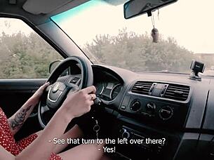 Long Haired Brunette Teen Sucks And Fucks Outdoors