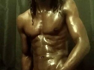 bbc stroking session with loads of oil for muscular body