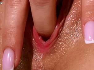teasing my swollen wet pussy lips in close up view