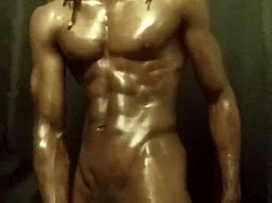 bbc stroking session with loads of oil for muscular body