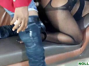 Ebony amateur bends over for monster cock in corporate office