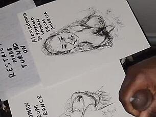 Covering quick sketch tits with cum as bold finishing touch