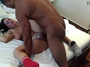 Brazilian Takes Big Cock Deep in Interracial Blowjob