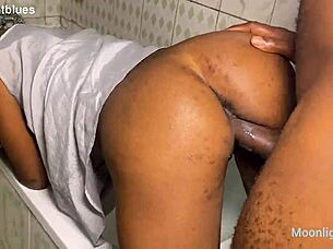 In the bathroom by the pool, a horny housewife bent over to take a big black cock doggystyle in homemade action.