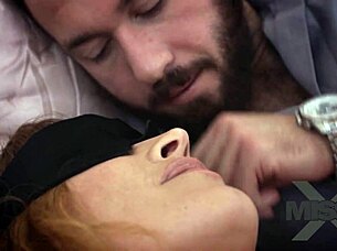 i'm blindfolded and handcuffed while that milf teases my cock to orgasm... uh, with feet and blowjob