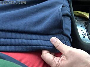 Hey busty French woman, why are you touching that cock in the car like that?