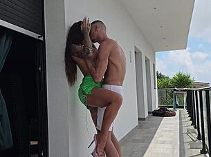 Oh my god my neighbor with that huge cock just fucked me standing bent over on the balcony