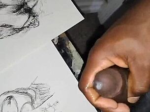 Covering quick sketch tits with cum as bold finishing touch