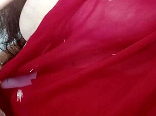 Arabic Slut in Red Saree Moans from Anal Dildo and Pussy Fingering!