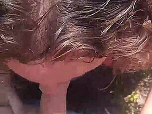 Amateur blowjob and doggy style fuck with cum in mouth in the bush 😏