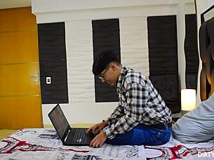 the nerdy stepbrother fantasizes about pounding his hot stepsister's big ass and glasses-wearing pussy