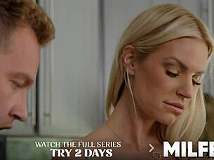 Sneaky Encounter Turns Chaotic as Blonde Milf Rides Cock in Kitchen with Intense Cowgirl Action