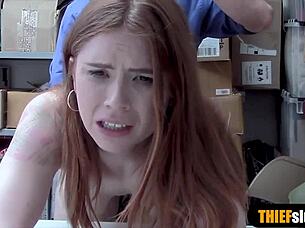Oh man, this cute redhead teen 18+ got caught shoplifting and then punished hard!