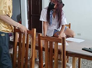 Overwhelmed with Desire Arriving in Student Uniform for Intimate Moments with Him