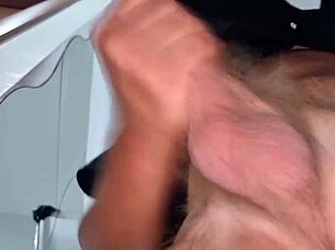 Intense strong cumshot asmr with moans dirty talk huge cock close up sexy guy nude with t-shirt only
