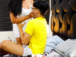 the nerdy stepbrother fantasizes about pounding his hot stepsister's big ass and glasses-wearing pussy