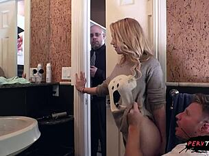 The 19-year-old married teen cheats on her older husband with a big cock blowjob at the wedding