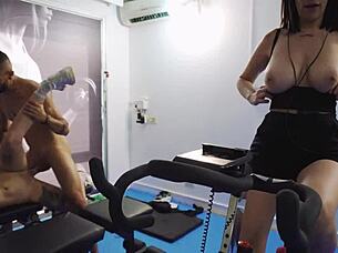 She works out hard at the gym, getting spanked and fucked roughly by muscular bodybuilder.