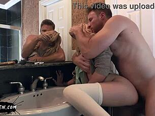 The 19-year-old married teen cheats on her older husband with a big cock blowjob at the wedding