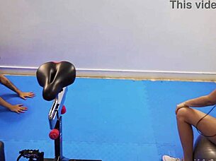 She works out hard at the gym, getting spanked and fucked roughly by muscular bodybuilder.