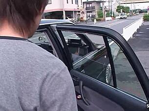 japanese nymphomaniac female taxi driver seduces boy for rough fucking in car with blowjob deepthroat and creampie at public place