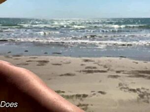 Hey wife, why are you walking around the public beach fully nude showing off those big tits?