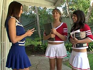 Oh gosh, Ella Milano, Evelin Rain, and Layla Rose dive into this hot lesbian threesome with fingering and licking