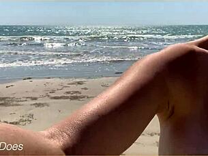 Hey wife, why are you walking around the public beach fully nude showing off those big tits?