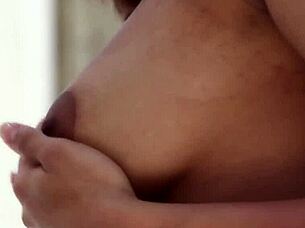 Petite babe Naja Irie enjoys a sip of mocha in wet scene.