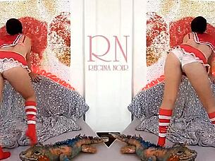 Imagine a Sexy Secretary in Juicy Lingerie Teasing with Striptease and Double Toy Play in the Dorm Room