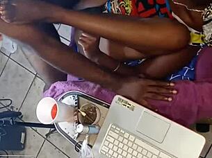 Intense gloryhole action with ebony milf sucking and fucking black cock wildly