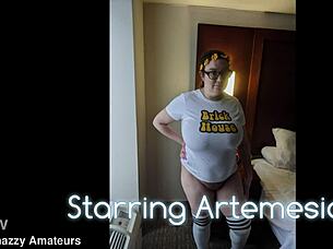 Oh yeah, watch Ms. Brick swallow that black cock cum after tit play!