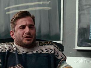 Guy spots chalk drawing of boobs then joins lesbian duo in bed