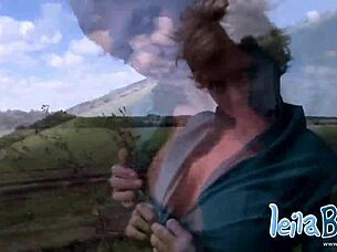 Leila babe poses outdoors nude with big breasts and teasing