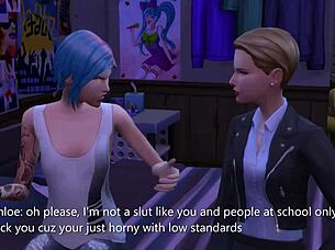 spoiled blonde dominates emo girl with strap-on in sims 4 animation