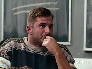 Guy spots chalk drawing of boobs then joins lesbian duo in bed