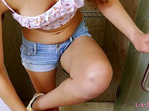 Attractive teen brunette took a shower after her photoshoot session 😊