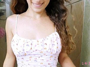 Attractive teen brunette took a shower after her photoshoot session 😊