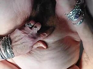 Hey, watch this hairy German granny use dildo and cucumber in her beaver fun! 🥒😉