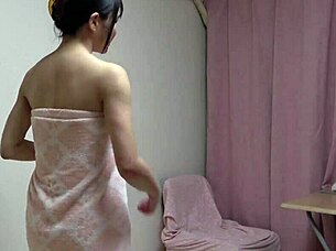 sexy japanese girl strips lingerie slowly before stepping into steamy shower solo
