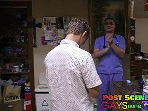 Petite Canadian blonde in gloves and sneakers gets a close-up hairy anal fingering during Franks football physical