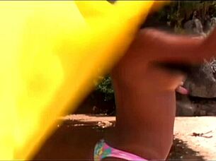 Exotic Bisexual Beauties Lick Balls and Ride in Outdoor Threesome with Facial Cumshot and Anal Action