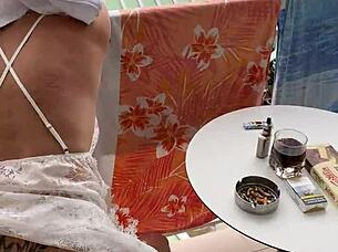 Oh Wow, Masturbating With Lisa on the Balcony in Public Flashing Action!