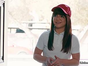 Petite Delivery Crew Shares Intense Emotions In Threesome With Lesbian Teen 18+ Full Of Licking And Kissing