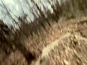 hey, stripping naked in the forest, big natural tits flashing, then getting fucked hard outdoors with blowjob action.