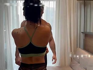 Ah, I brought my muscular fitness trainer home from the dorm and rode his huge cock so good in those heels!