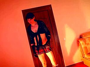 Shemale explores private life dreams of men and cums in glass then drinks his sperm.