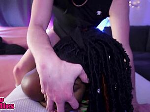 Imagine a black girl getting rough fucked bent over by white boy with big black cock choking and spitting action