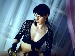 Shemale explores private life dreams of men and cums in glass then drinks his sperm.