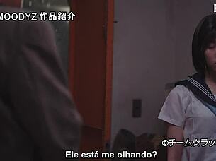 Yuuhi Shitara experiences light nipple visibility on rainy days in this Japanese scene.